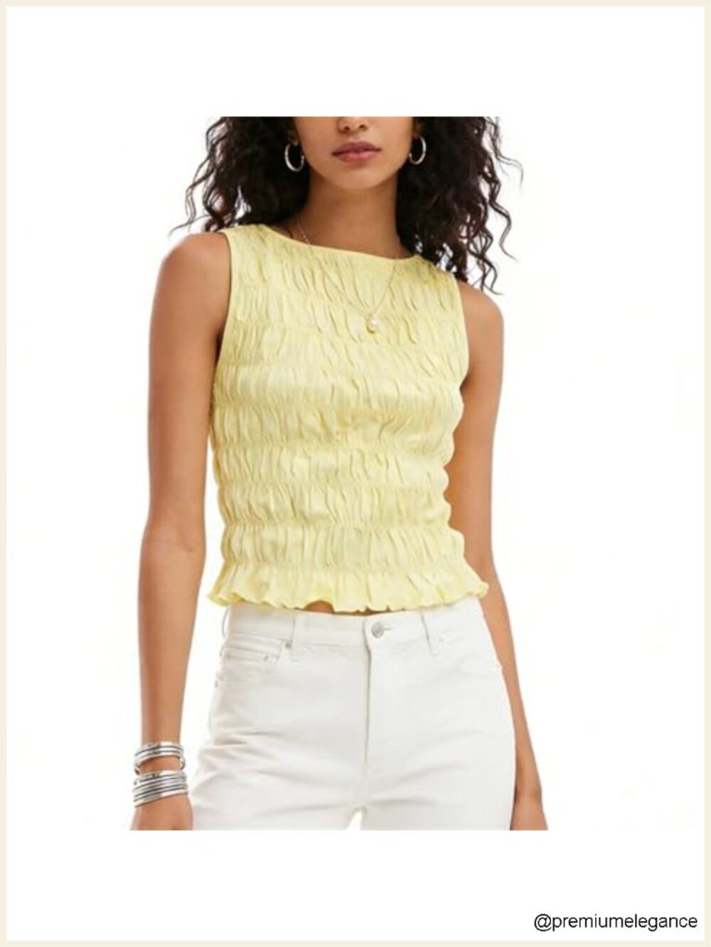 Shirred Smocked Tank Top Sleeveless Ruffle Hem Pleated Y2K Going Out Summer